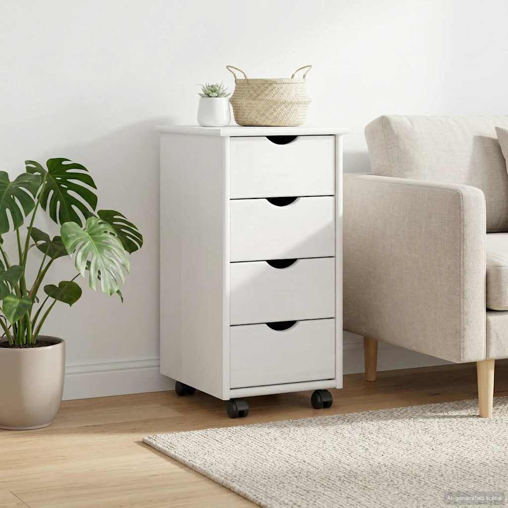 Rolling Cabinet 34 x 39 x 65.5 cm Solid Pine Wood White