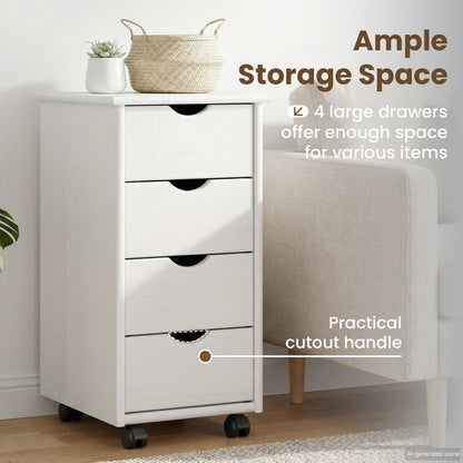 Rolling Cabinet White 34 x 39 x 65.5 cm Solid Pine Wood