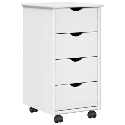 Rolling Cabinet White 34 x 39 x 65.5 cm Solid Pine Wood