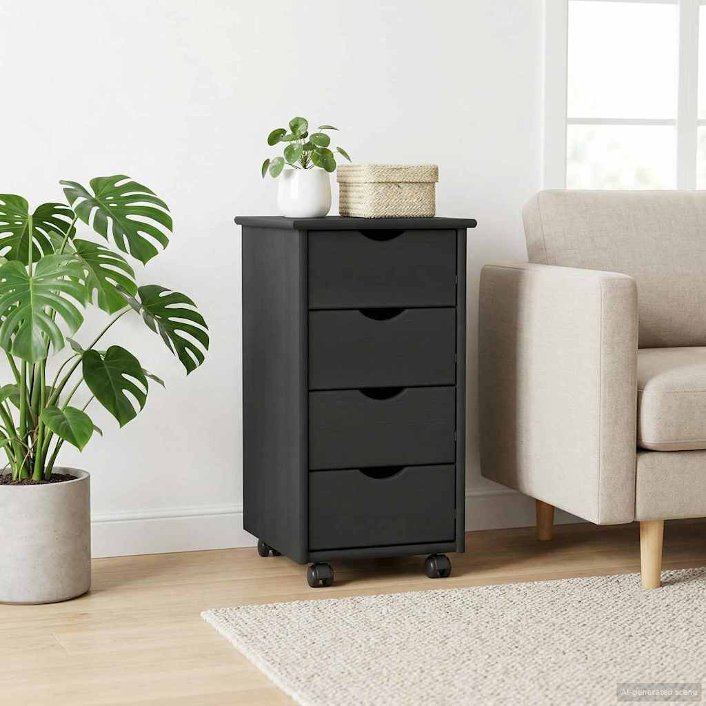 Rolling Cabinet 34 x 39 x 65.5 cm Solid Pine Wood Grey