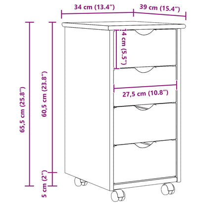 Rolling Cabinet Grey 34 x 39 x 65.5 cm Solid Pine Wood