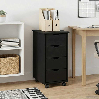 Rolling Cabinet 34 x 39 x 65.5 cm Solid Pine Wood Black