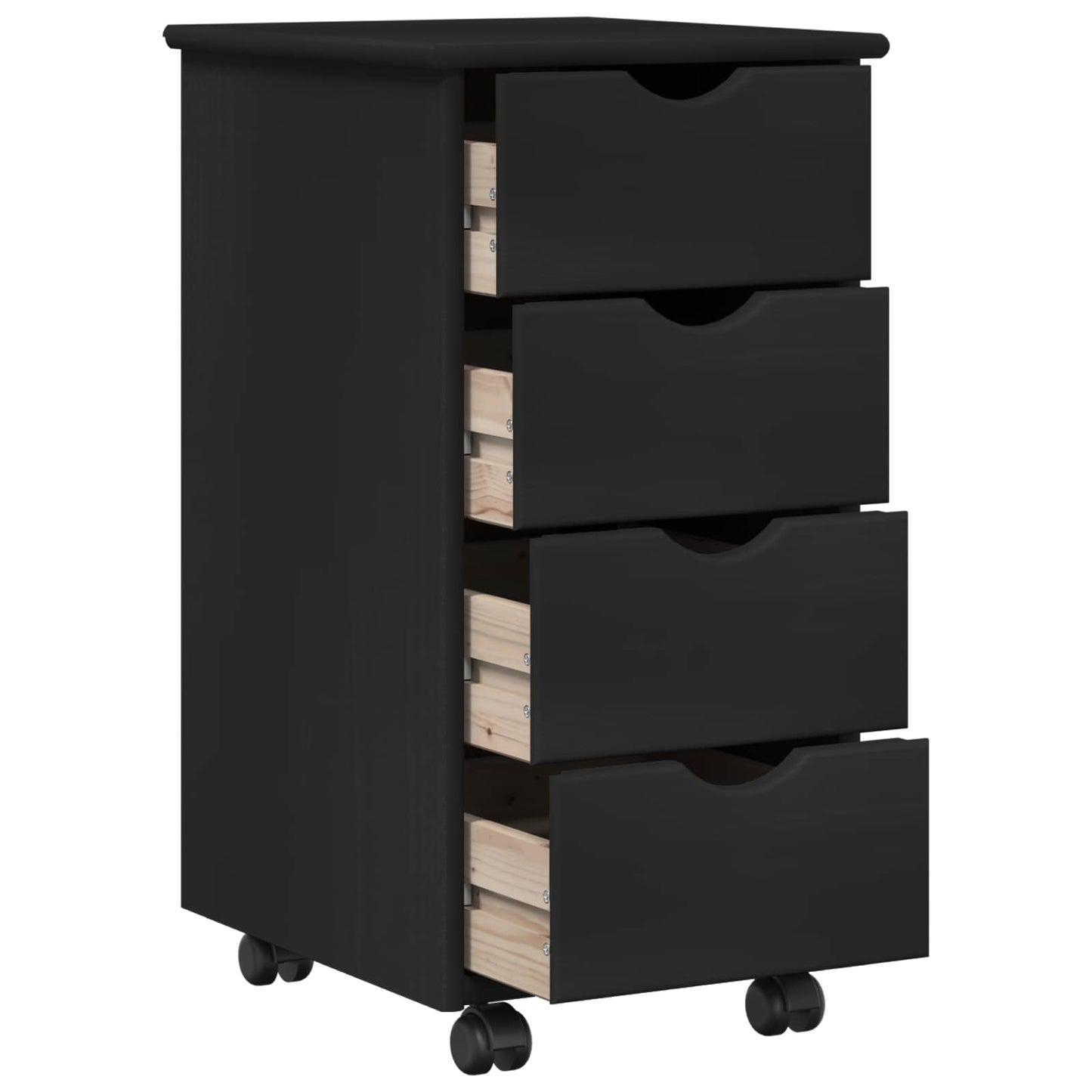 Rolling Cabinet Black 34 x 39 x 65.5 cm Solid Pine Wood