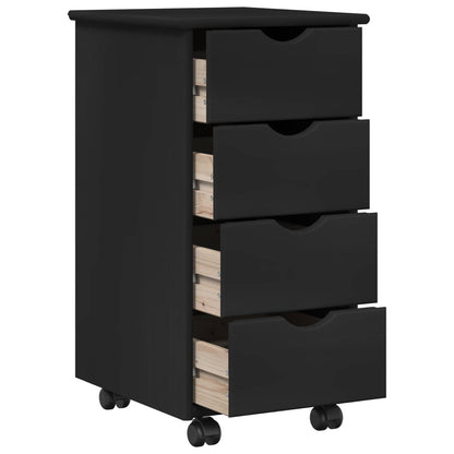 Rolling Cabinet Black 34 x 39 x 65.5 cm Solid Pine Wood