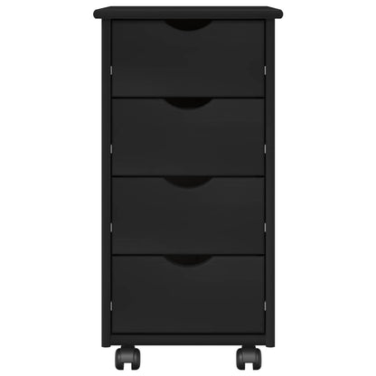 Rolling Cabinet Black 34 x 39 x 65.5 cm Solid Pine Wood