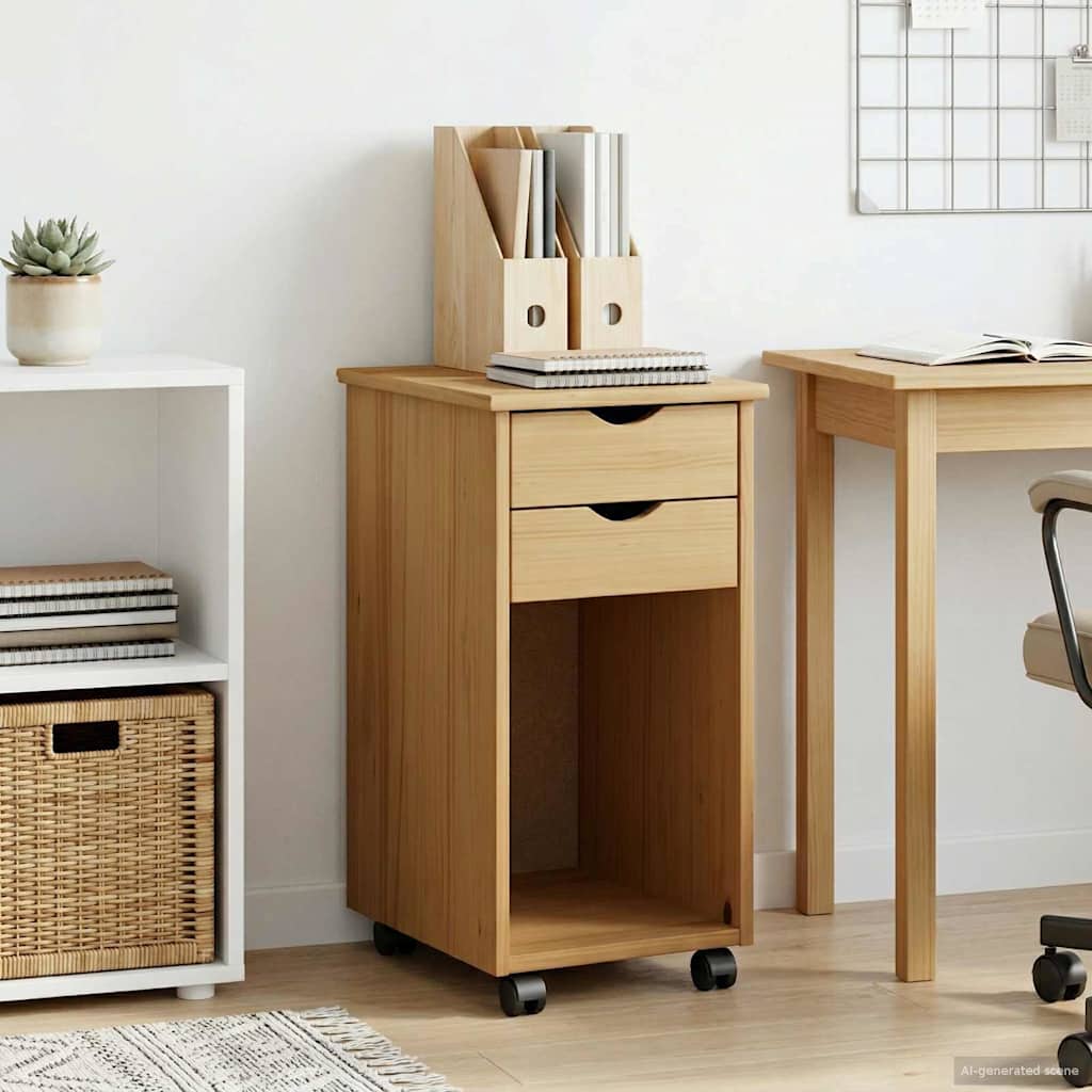 Rolling Cabinet 34 x 39 x 65.5 cm Solid Pine Wood Honey Brown