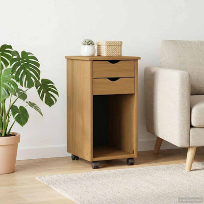 Rolling Cabinet 34 x 39 x 65.5 cm Solid Pine Wood Honey Brown