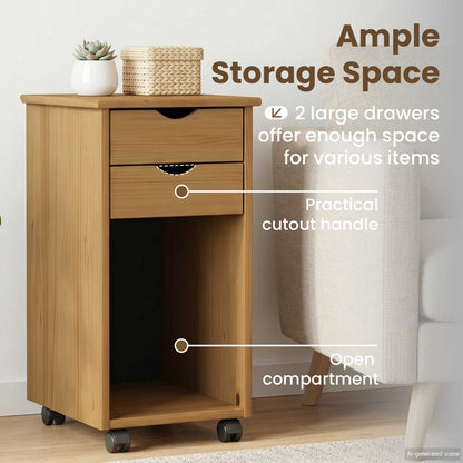 Rolling Cabinet Honey Brown 34 x 39 x 65.5 cm Solid Pine Wood