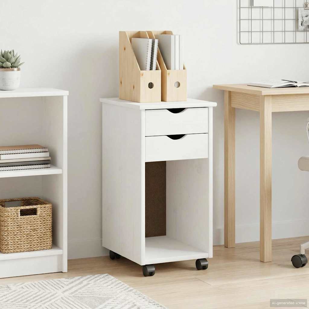 Rolling Cabinet 34 x 39 x 65.5 cm Solid Pine Wood White
