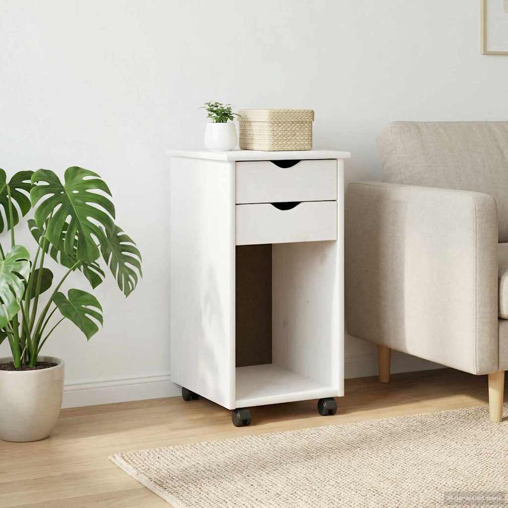 Rolling Cabinet 34 x 39 x 65.5 cm Solid Pine Wood White
