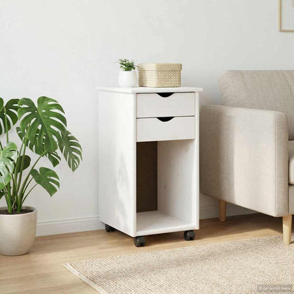 Rolling Cabinet 34 x 39 x 65.5 cm Solid Pine Wood White