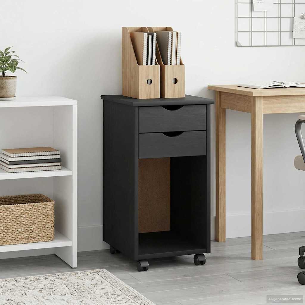 Rolling Cabinet 34 x 39 x 65.5 cm Solid Pine Wood Grey