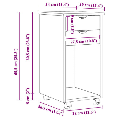 Rolling Cabinet Grey 34 x 39 x 65.5 cm Solid Pine Wood