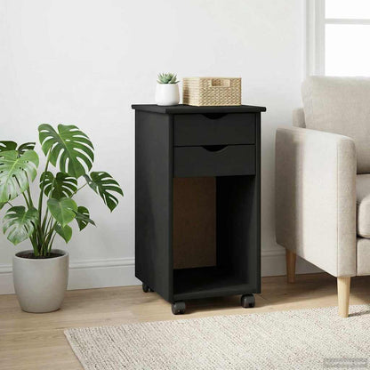 Rolling Cabinet 34 x 39 x 65.5 cm Solid Pine Wood Black