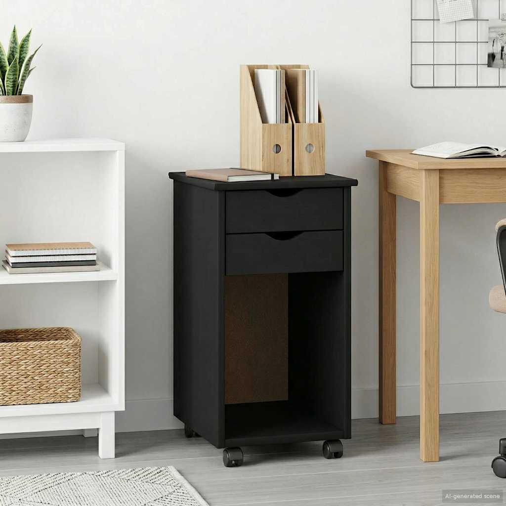 Rolling Cabinet 34 x 39 x 65.5 cm Solid Pine Wood Black