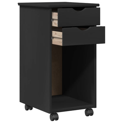 Rolling Cabinet Black 34 x 39 x 65.5 cm Solid Pine Wood