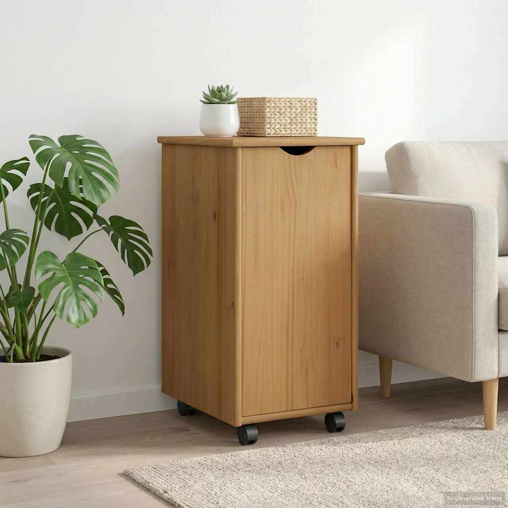 Rolling Cabinet Honey Brown 34 x 39 x 65.5 cm Solid Pine Wood