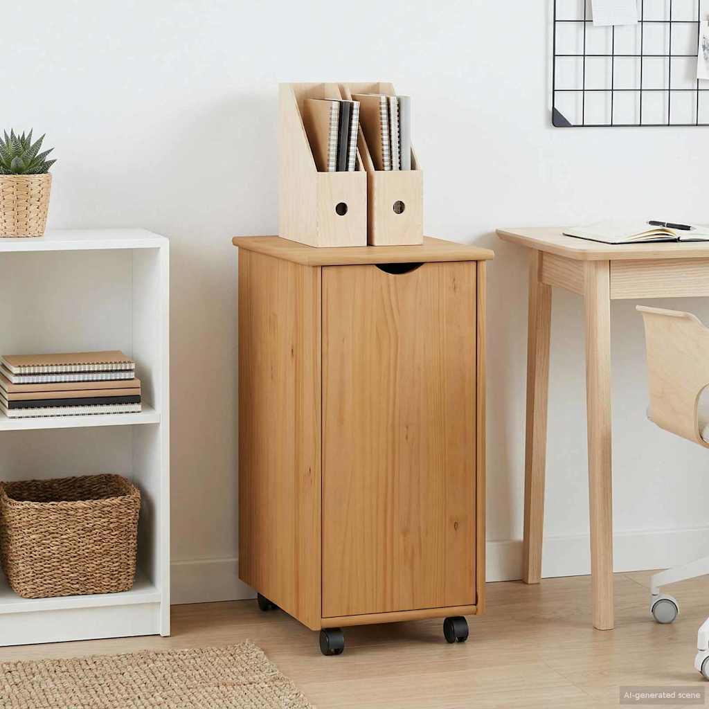 Rolling Cabinet Honey Brown 34 x 39 x 65.5 cm Solid Pine Wood
