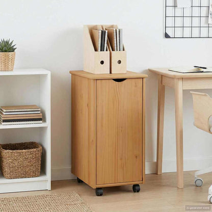 Rolling Cabinet Honey Brown 34 x 39 x 65.5 cm Solid Pine Wood