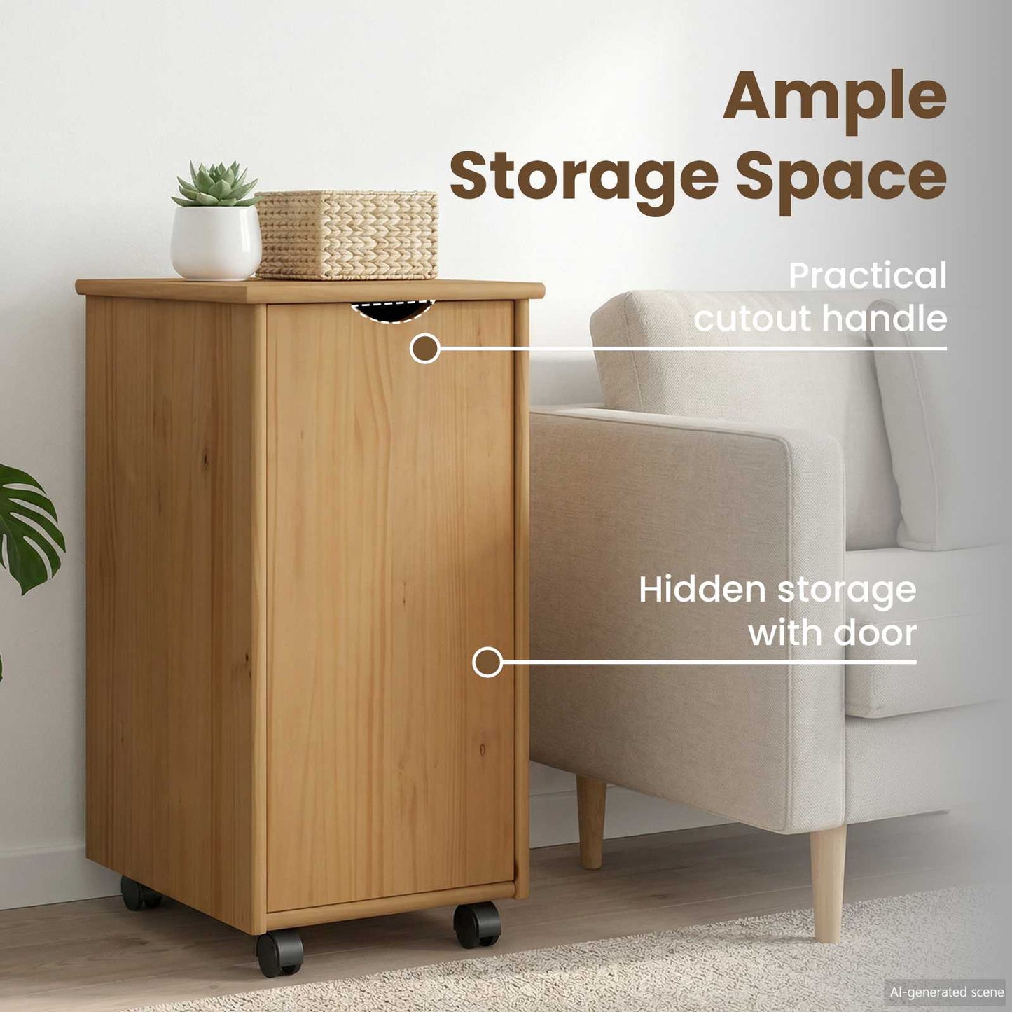 Rolling Cabinet Honey Brown 34 x 39 x 65.5 cm Solid Pine Wood