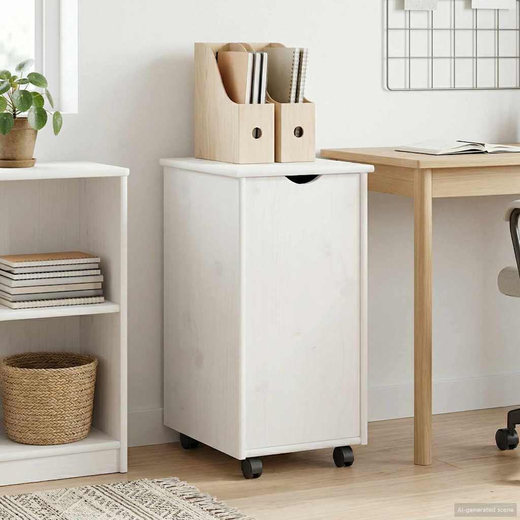 Rolling Cabinet White 34 x 39 x 65.5 cm Solid Pine Wood