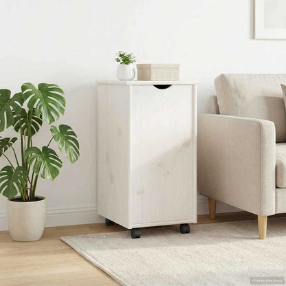 Rolling Cabinet White 34 x 39 x 65.5 cm Solid Pine Wood