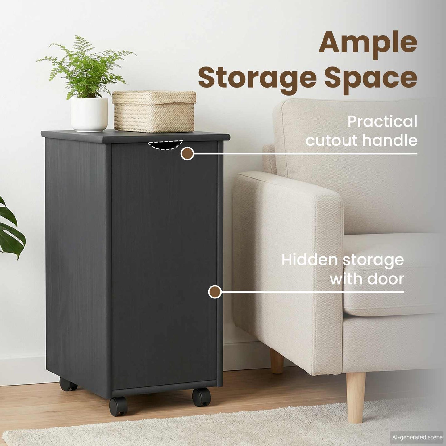 Rolling Cabinet Grey 34 x 39 x 65.5 cm Solid Pine Wood