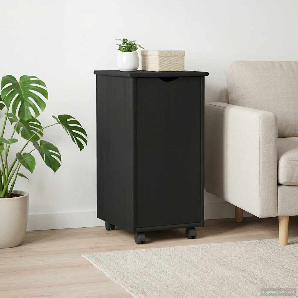 Rolling Cabinet Black 34 x 39 x 65.5 cm Solid Pine Wood