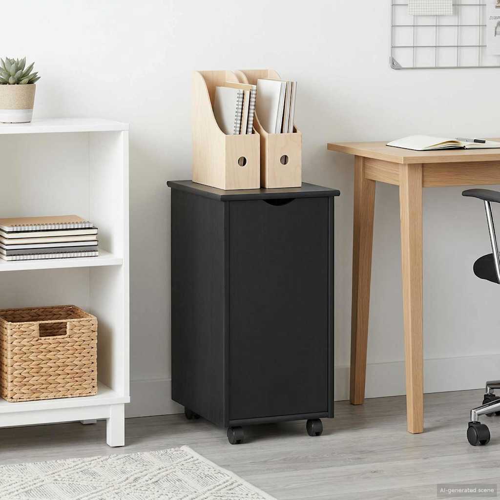Rolling Cabinet Black 34 x 39 x 65.5 cm Solid Pine Wood