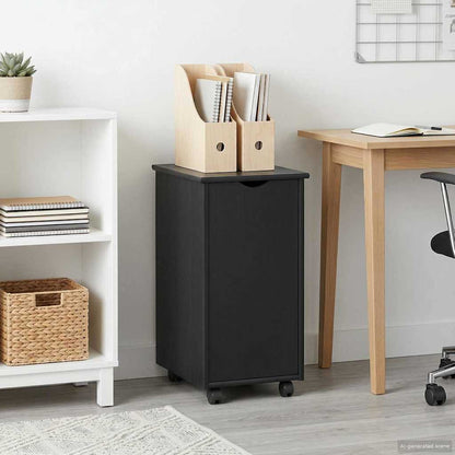 Rolling Cabinet Black 34 x 39 x 65.5 cm Solid Pine Wood