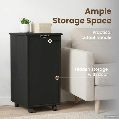 Rolling Cabinet Black 34 x 39 x 65.5 cm Solid Pine Wood