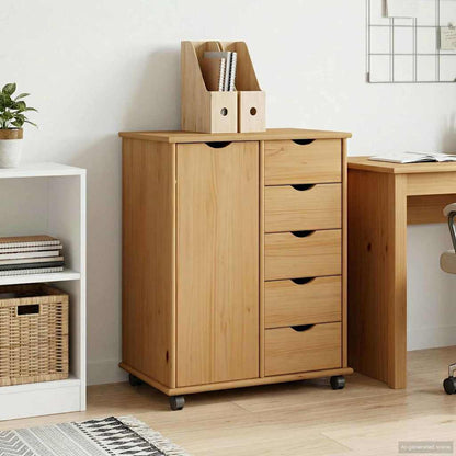 Rolling Cabinet 63.5 x 39 x 79 cm Solid Pine Wood Honey Brown