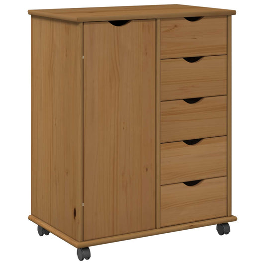 Rolling Cabinet 63.5 x 39 x 79 cm Solid Pine Wood Honey Brown