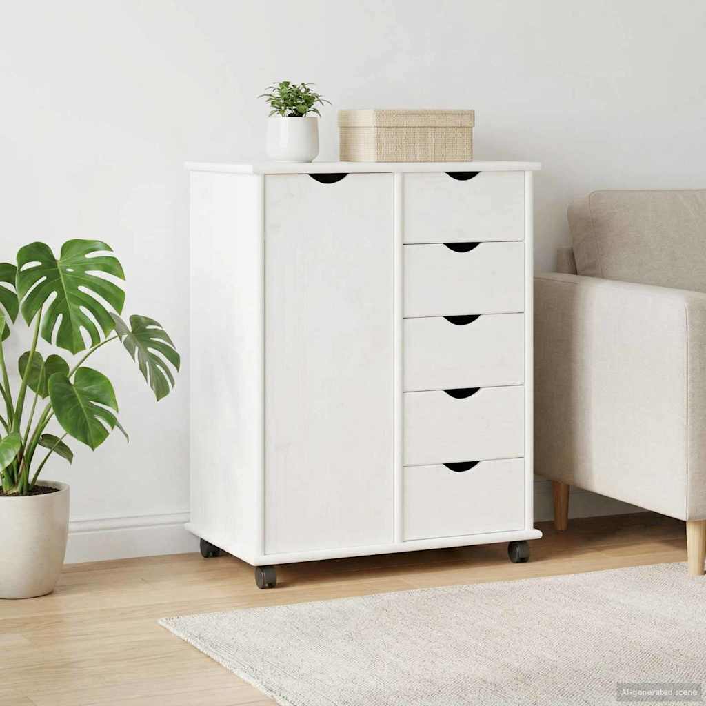 Rolling Cabinet 63.5 x 39 x 79 cm Solid Pine Wood White