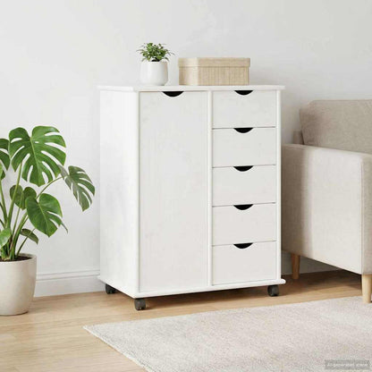 Rolling Cabinet 63.5 x 39 x 79 cm Solid Pine Wood White