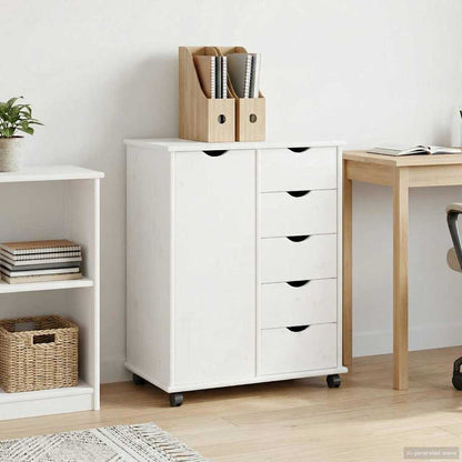 Rolling Cabinet 63.5 x 39 x 79 cm Solid Pine Wood White