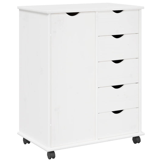 Rolling Cabinet 63.5 x 39 x 79 cm Solid Pine Wood White