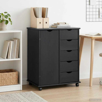 Rolling Cabinet 63.5 x 39 x 79 cm Solid Pine Wood Grey