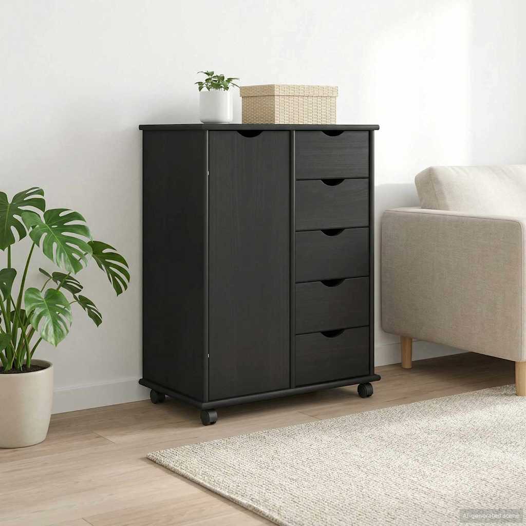Rolling Cabinet 63.5 x 39 x 79 cm Solid Pine Wood Grey