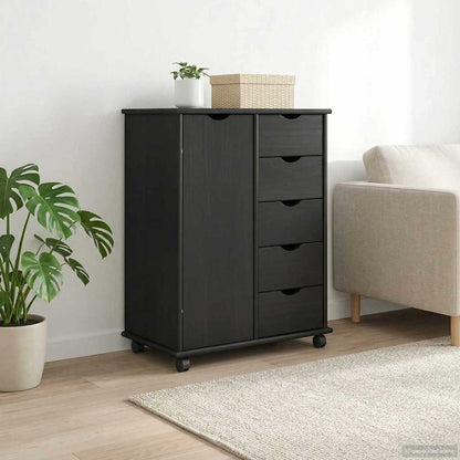 Rolling Cabinet 63.5 x 39 x 79 cm Solid Pine Wood Grey