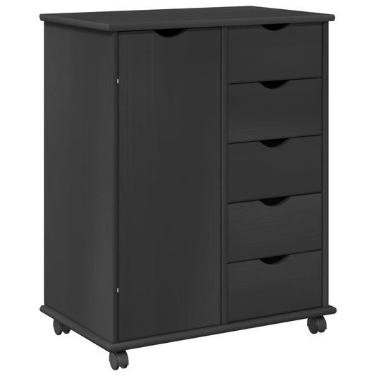 Rolling Cabinet 63.5 x 39 x 79 cm Solid Pine Wood Grey