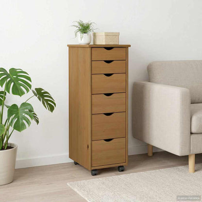 Rolling Cabinet 34 x 39 x 93.5 cm Solid Pine Wood Honey Brown