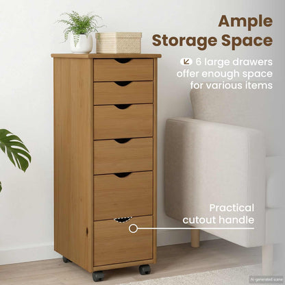 Rolling Cabinet Honey Brown 34 x 39 x 93.5 cm Solid Pine Wood