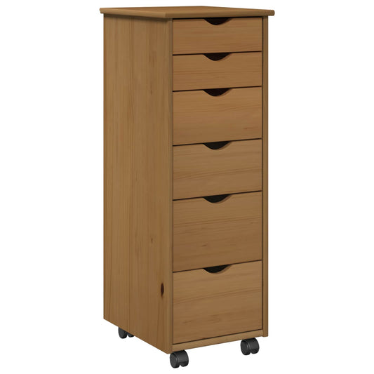 Rolling Cabinet 34 x 39 x 93.5 cm Solid Pine Wood Honey Brown