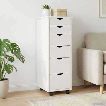 Rolling Cabinet 34 x 39 x 93.5 cm Solid Pine Wood White
