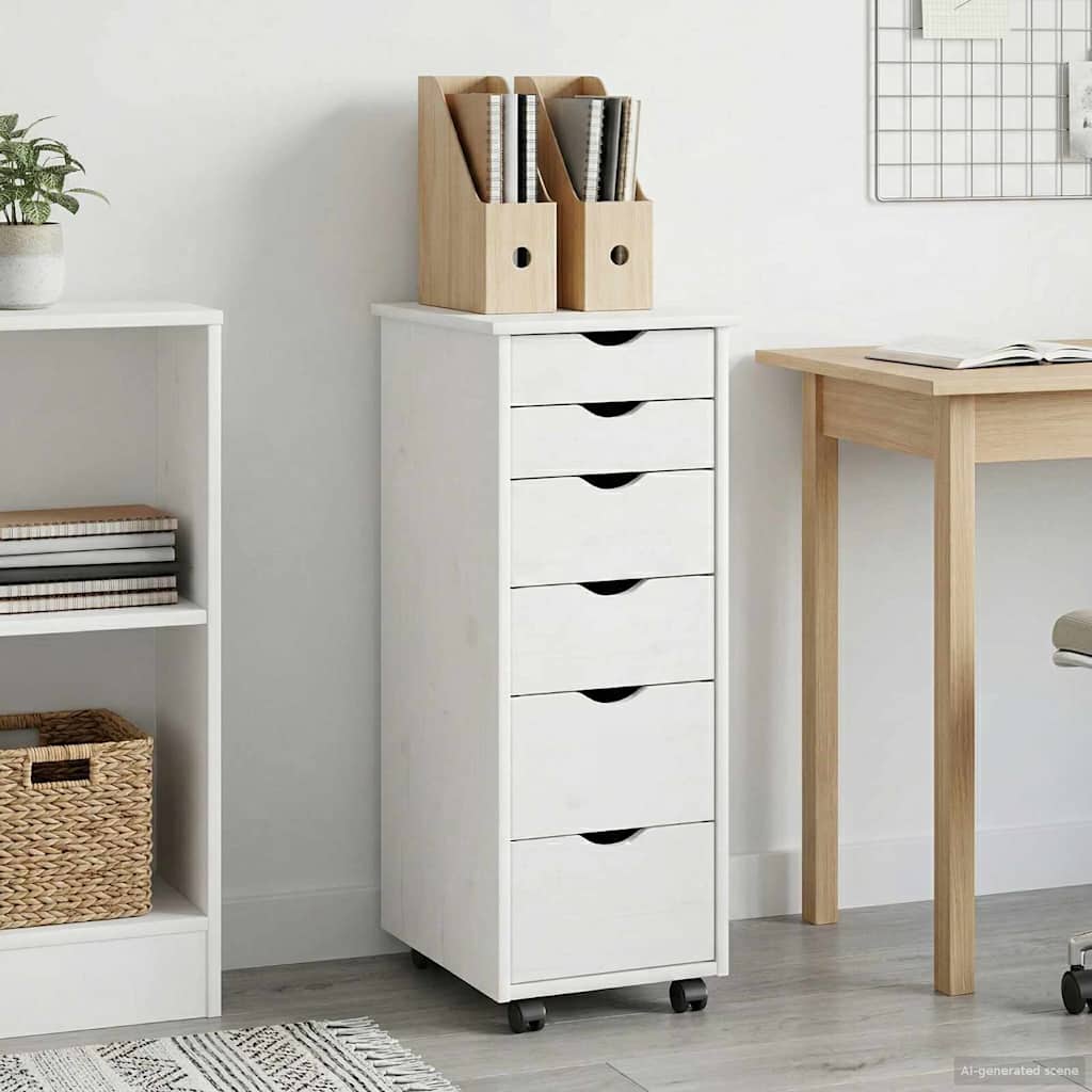 Rolling Cabinet 34 x 39 x 93.5 cm Solid Pine Wood White
