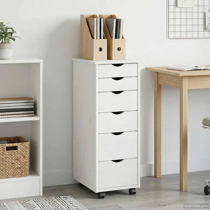 Rolling Cabinet 34 x 39 x 93.5 cm Solid Pine Wood White