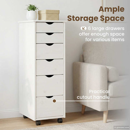 Rolling Cabinet White 34 x 39 x 93.5 cm Solid Pine Wood
