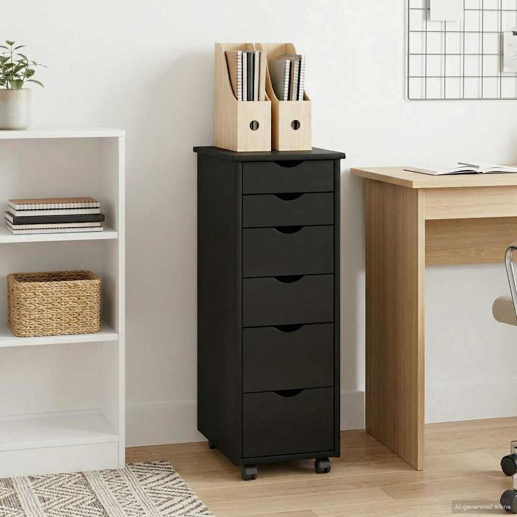 Rolling Cabinet 34 x 39 x 93.5 cm Solid Pine Wood Black