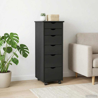 Rolling Cabinet 34 x 39 x 93.5 cm Solid Pine Wood Black